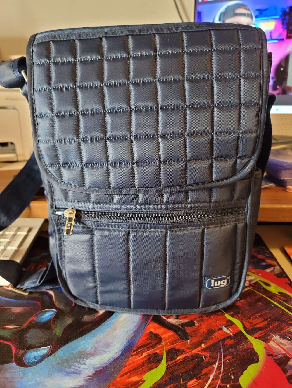 Lug Quilted Blue Crossbody  Silver Hardware, Flap/magnetic closure Blue Lining